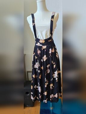 NWOT Kimchi Blue Black Floral Maxi Skirt with Peach and Pink Accents